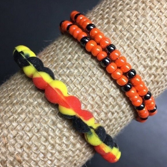 Orange Black Bracelet Lot Gunmetal Yellow White Silicone Memory Wire Wrap - Picture 1 of 3